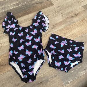Butterfly Print Girls Leotard and Shorts Set 4/5
